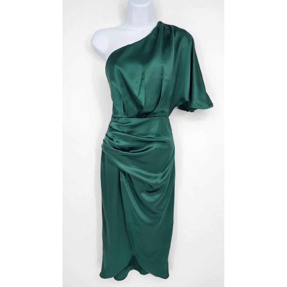 NEW Cupshe Emerald Green One Shoulder Satin Dress Size S Glam Elegant Evening